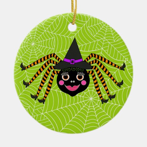 Halloween Spider Witch Personalized Ceramic Ornament