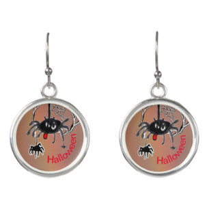 Halloween Spiders Cartoon Cust. Text Earrings