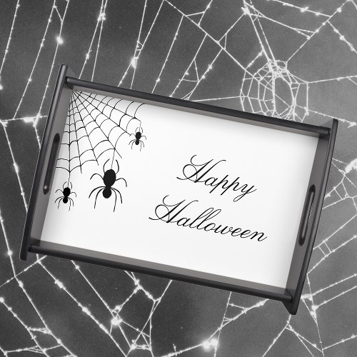 Halloween Spiders Elegant Black White Serving Tray