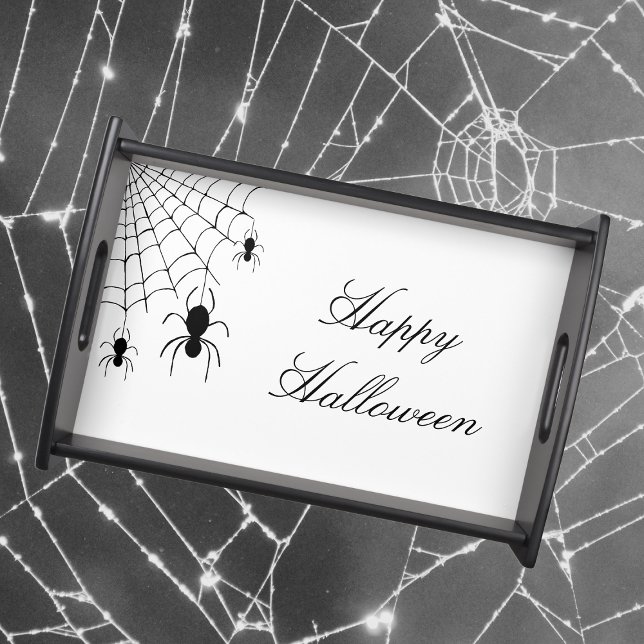 Halloween Spiders Elegant Black White Serving Tray (Creator Uploaded)