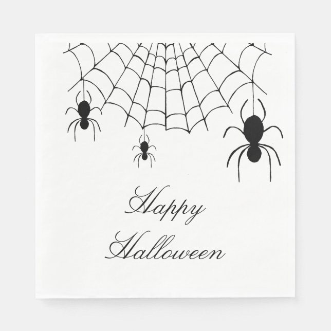Halloween Spiders Spooky Black White Napkins (Front)