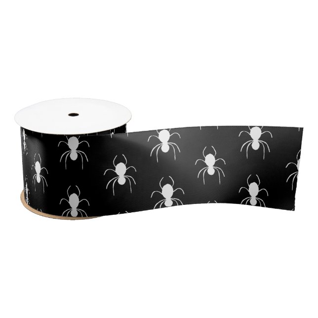 Halloween Spiders Spooky Black White Pattern Satin Ribbon (Spool)