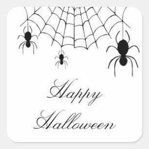 Halloween Spiders Spooky Black White Square Sticker