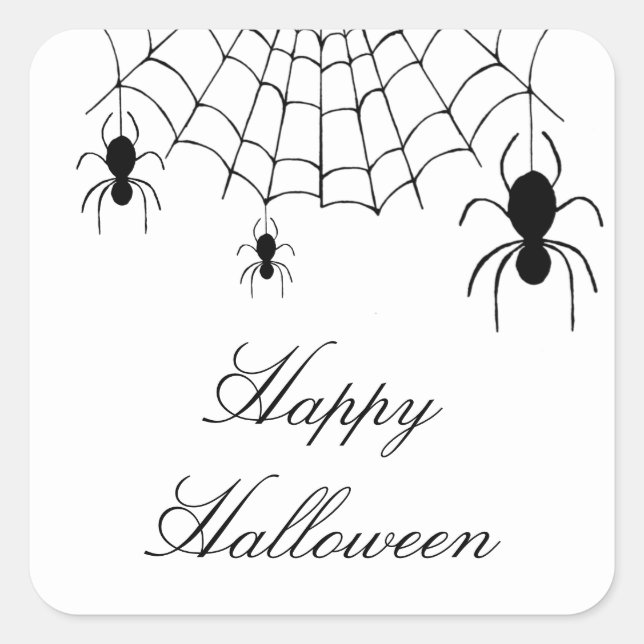 Halloween Spiders Spooky Black White Square Sticker (Front)