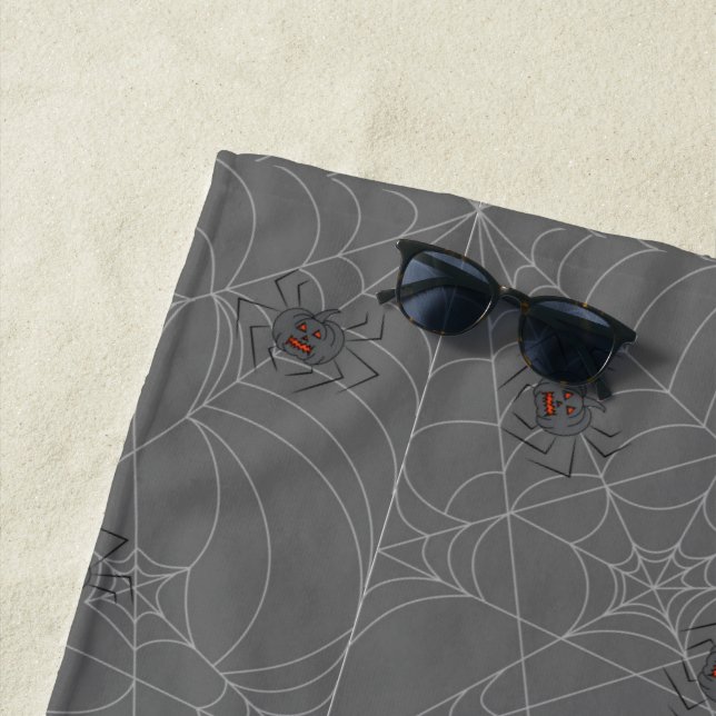 Halloween spiders web and pumpkins  beach towel (In Situ)