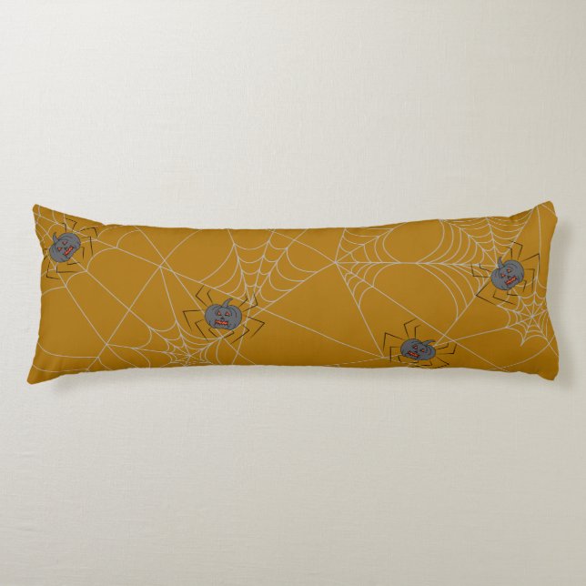 Halloween spiders web and pumpkins    body pillow (Front)