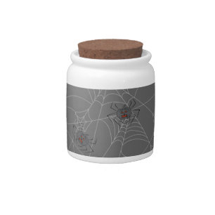 Halloween spiders web and pumpkins candy jar