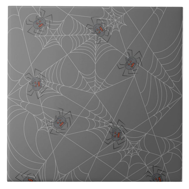 Halloween spiders web and pumpkins  ceramic tile (Front)