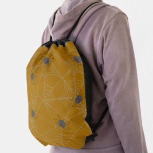 Halloween spiders web and pumpkins drawstring bag