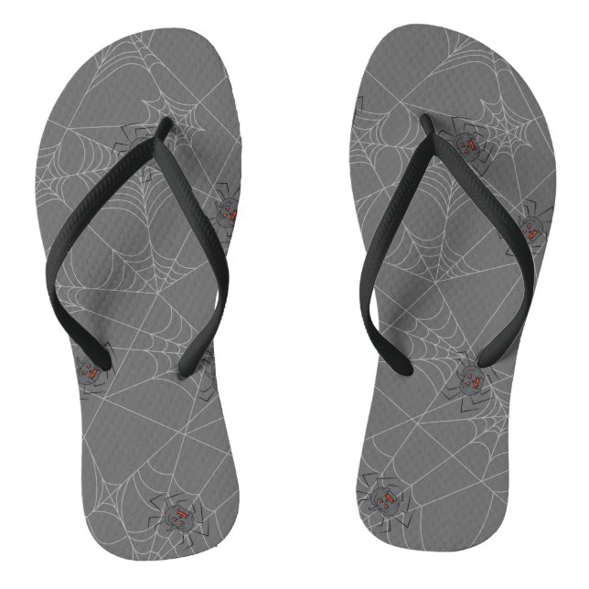 Halloween spiders web and pumpkins  flip flops (Footbed)