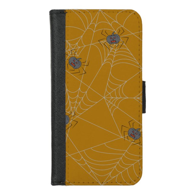 Halloween spiders web and pumpkins  iPhone wallet case (Front)