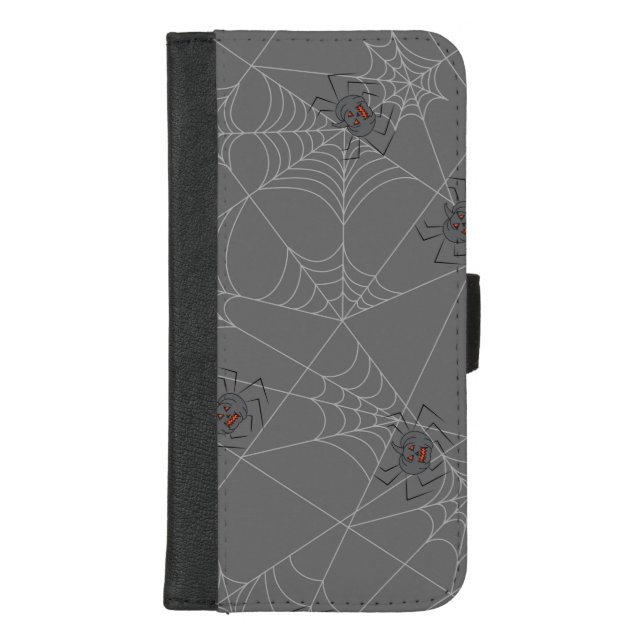 Halloween spiders web and pumpkins  iPhone wallet case (Front)
