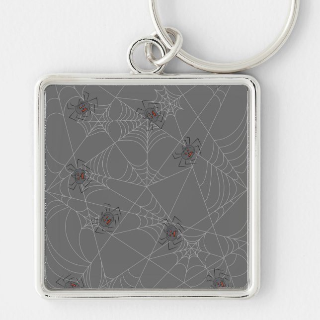 Halloween spiders web and pumpkins  keychain (Front)