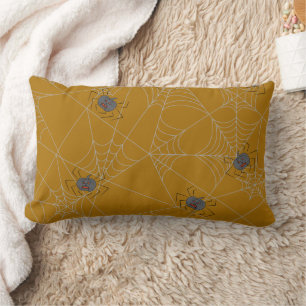 Halloween spiders web and pumpkins lumbar pillow