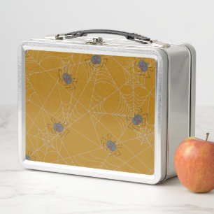 Halloween spiders web and pumpkins  metal lunch box