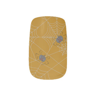 Halloween spiders web and pumpkins minx nail art