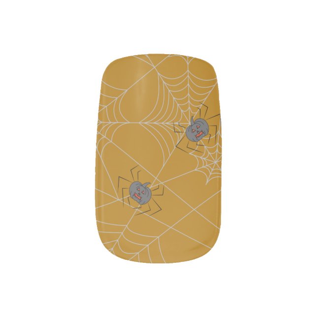 Halloween spiders web and pumpkins minx nail art (Left Thumb)