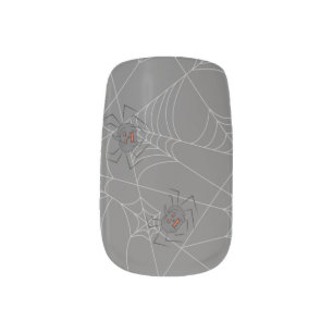 Halloween spiders web and pumpkins minx nail art