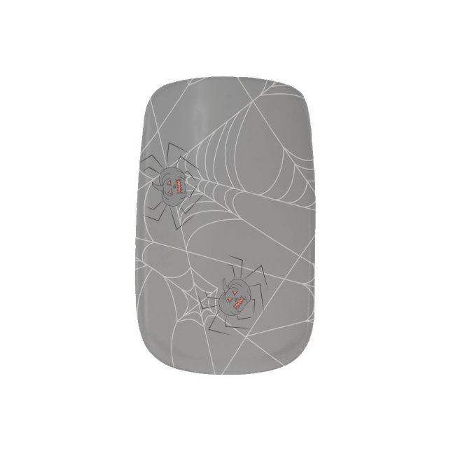 Halloween spiders web and pumpkins  minx nail art (Left Thumb)