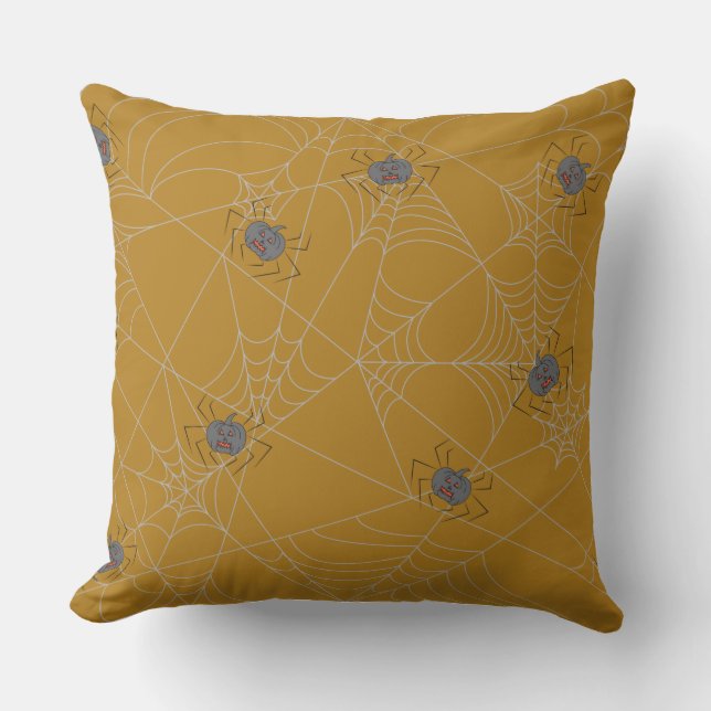Halloween spiders web and pumpkins outdoor pillow (Front)