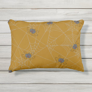 Halloween spiders web and pumpkins outdoor pillow