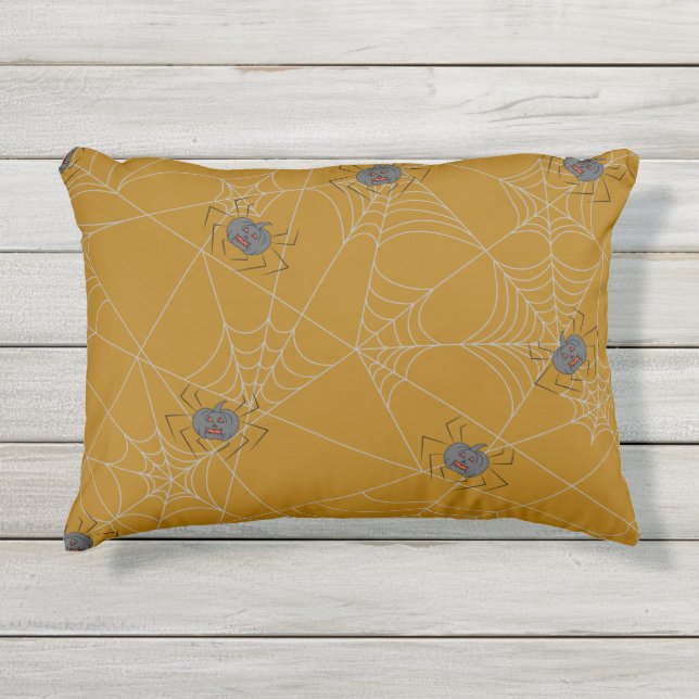 Halloween spiders web and pumpkins outdoor pillow (Front)