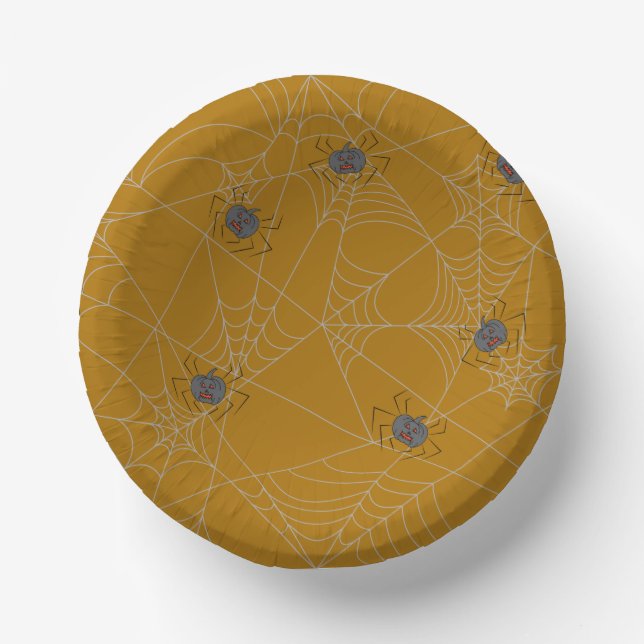 Halloween spiders web and pumpkins   paper bowls (Front)
