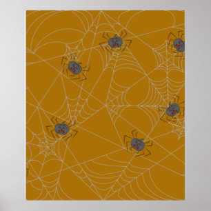 Halloween spiders web and pumpkins poster
