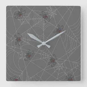 Halloween spiders web and pumpkins  square wall clock