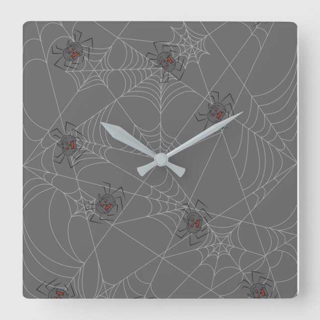 Halloween spiders web and pumpkins  square wall clock (Front)