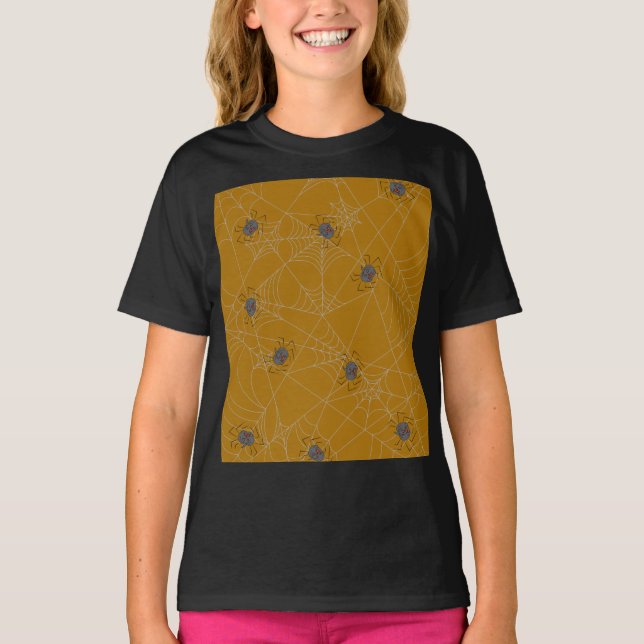 Halloween spiders web and pumpkins T-Shirt (Front)