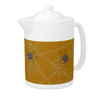 Halloween spiders web and pumpkins   teapot