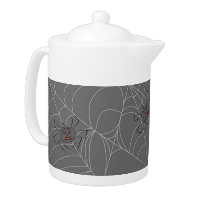 Halloween spiders web and pumpkins  teapot (Left)