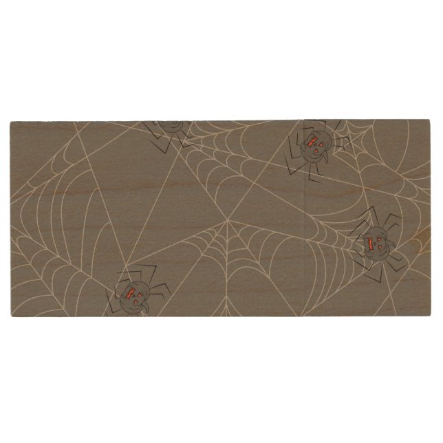 Halloween spiders web and pumpkins    wood flash drive (Front)