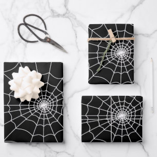 Halloween spiderweb black and white gothic pattern wrapping paper sheets