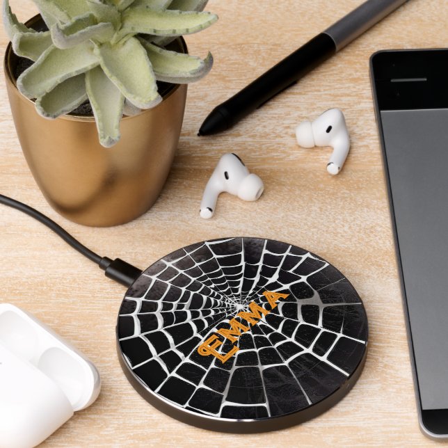 Halloween Spiderweb Minimalist Spooky Simple Wireless Charger (Desk 2)