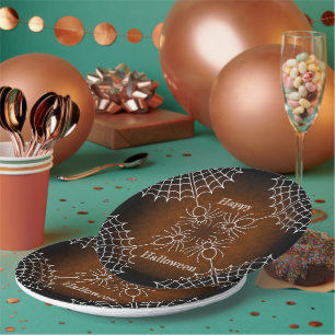 Halloween Spiderweb spiders black orange white  Paper Plates
