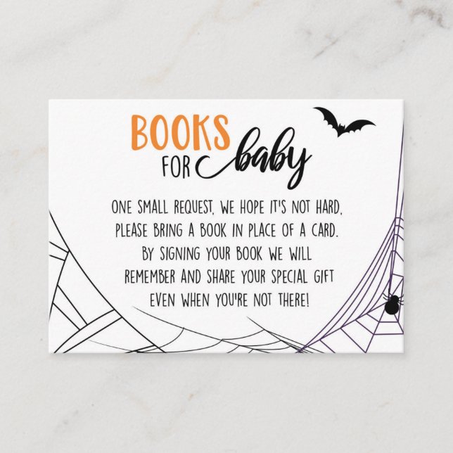 Halloween Spiderwebs Baby Shower Book Request Enclosure Card (Front)