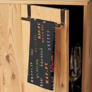 Halloween Spirit Fun Colorful Spooky Typography Kitchen Towel