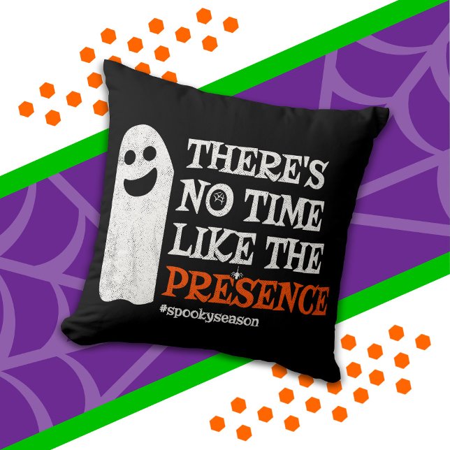 Halloween Spirit Happy Ghost Funny Halloween Throw Pillow (Creator Uploaded)