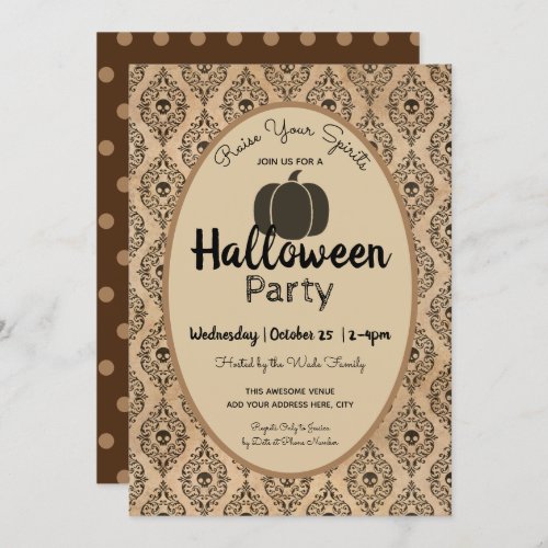 Halloween Spirits Party Vintage Damask Invitation