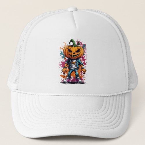 Halloween splash color pumpkin  trucker hat
