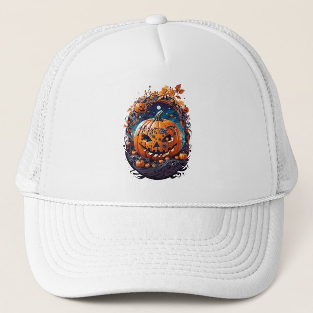 Halloween splash color pumpkin  trucker hat (Front)
