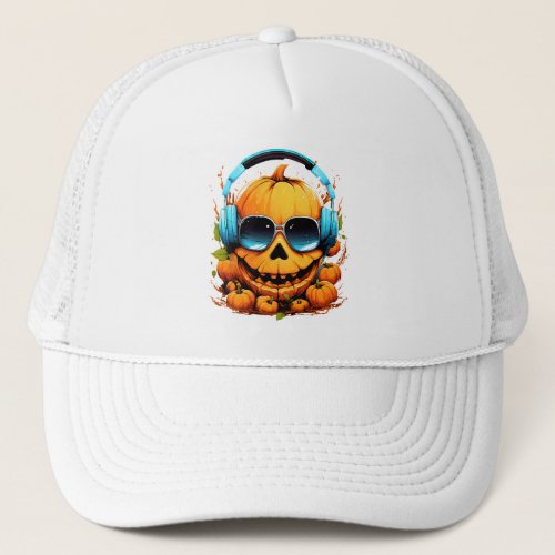 Halloween splash color pumpkin trucker hat