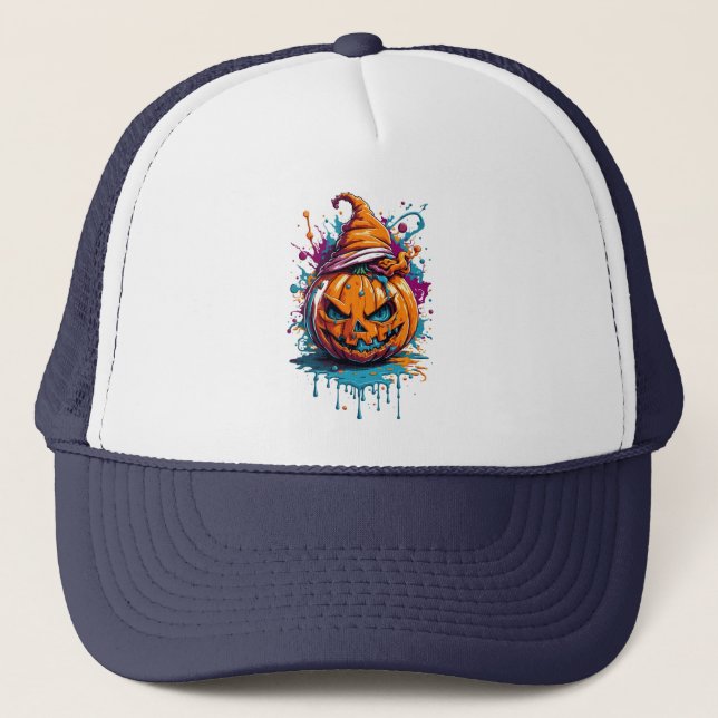 Halloween splash color pumpkin trucker hat (Front)