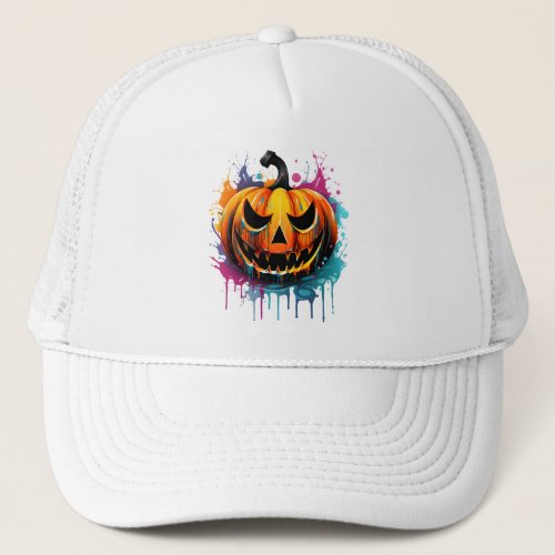Halloween splash color pumpkin trucker hat