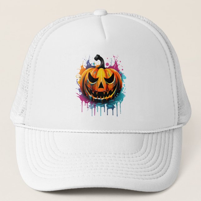 Halloween splash color pumpkin trucker hat (Front)