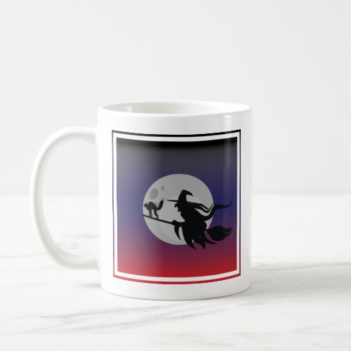 Halloween Spookie Witch with cat flying broom moon Coffee Mug