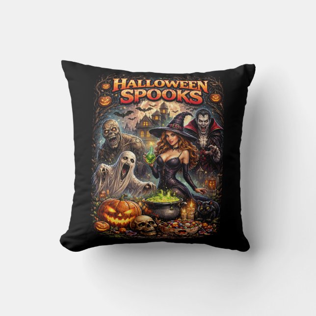 Halloween Spooks Throw Pillow (Front)