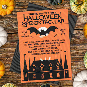 Halloween Spooktacular 1960s Midcentury Retro Bat Invitation